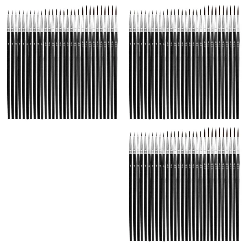180本入り細筆セット、3サイズ（000、00、0）の細い先端のペイントブラシ、工芸や水彩画用