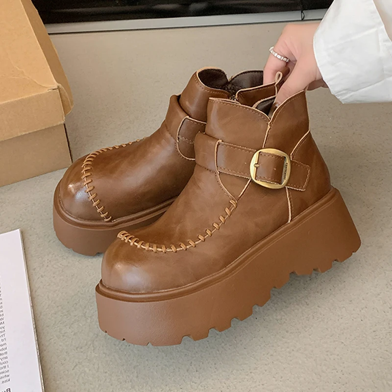 

Flats Platform Women's Boots Fashion Casual Cozy Shoes Dress Woman Ankle Boots 2025 Winter Brand Designer Chelsea Botas Mujer