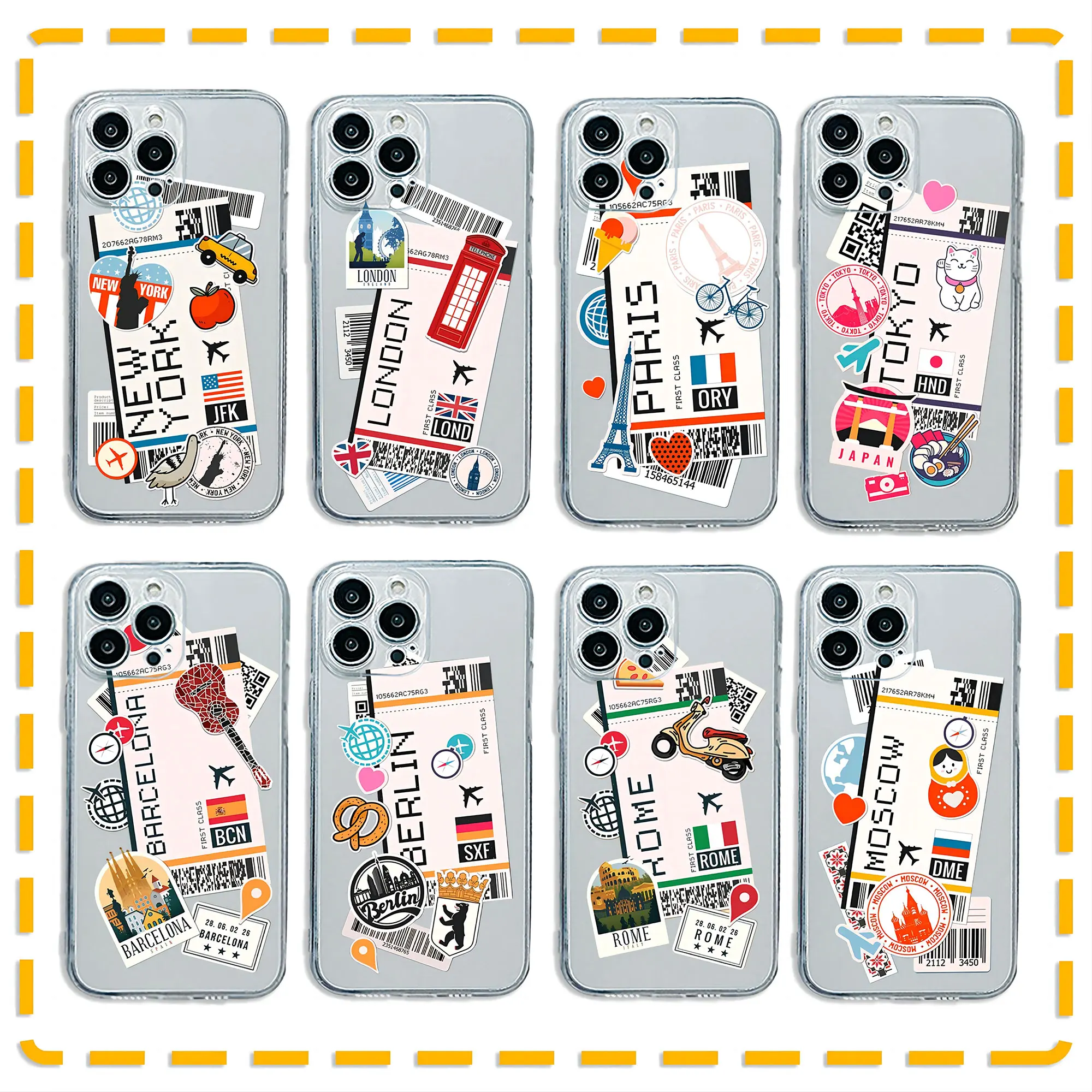 

World Citiy Plane Ticket Label Clear Case For Samsung A73 A72 A71 A55 A52 A51 A50 A42 A35 A33 A32 A31 A30 A24 A23 A22 5G Cover