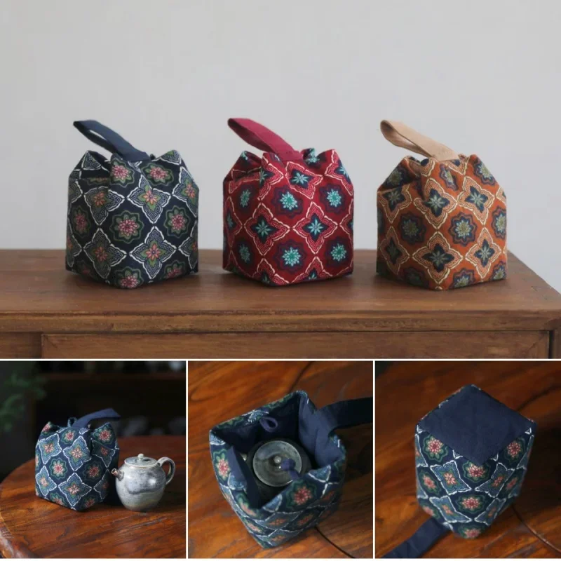 Cotton Teacup Storage Bag Ceramic Glass Lidded Bowl Travel Organiser Drawstring Bags Multifunctional Portable Organizer Handbag