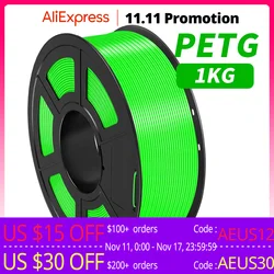 SUNLU PETG 3D Filament 1KG 1.75MM Arranged Neatly No Knots Odorless Non-Toxic Bright Color Good Toughness Nice Adhesion