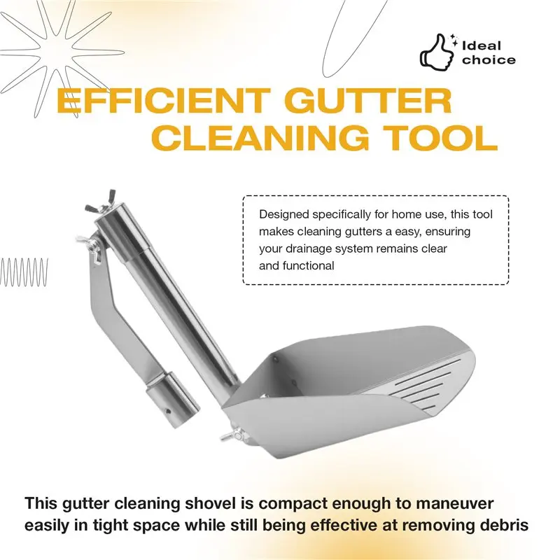 A11E-Gutter Scoop Leaf Cleaning Spoon Stainless Steel Cleaner Portable Roof Gutter Tool Gutter Cleaning Shovel Leaves Dirt