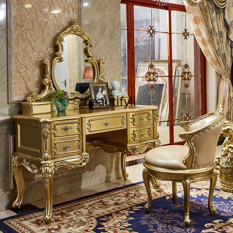 

European dresser, table, storage cabinet, integrated cosmetic cabinet, French and European light luxury champagne golden cou