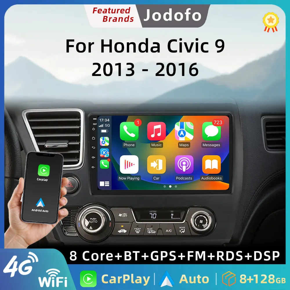 Jodofo For Honda Civic 9 2013 2014 2015 2016 Android 12 Carplay Car Radio Multimedia Video Player GPS Navigation 2 Din Autoradio