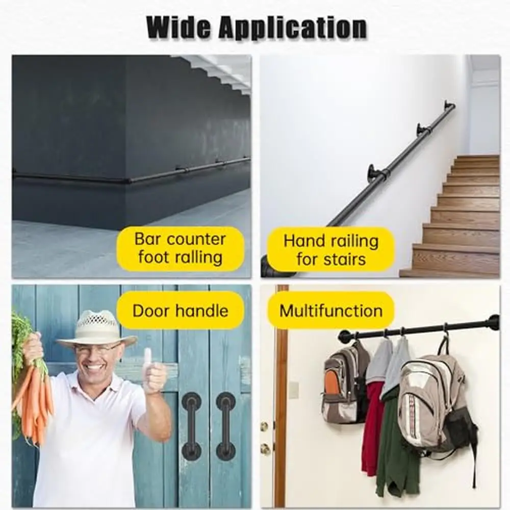 9FT Black Iron Pipe Industrial Handrail Stairs Loft Porch Outdoor Indoor Safety Railings Villas Bars and Apartments Easy DIY