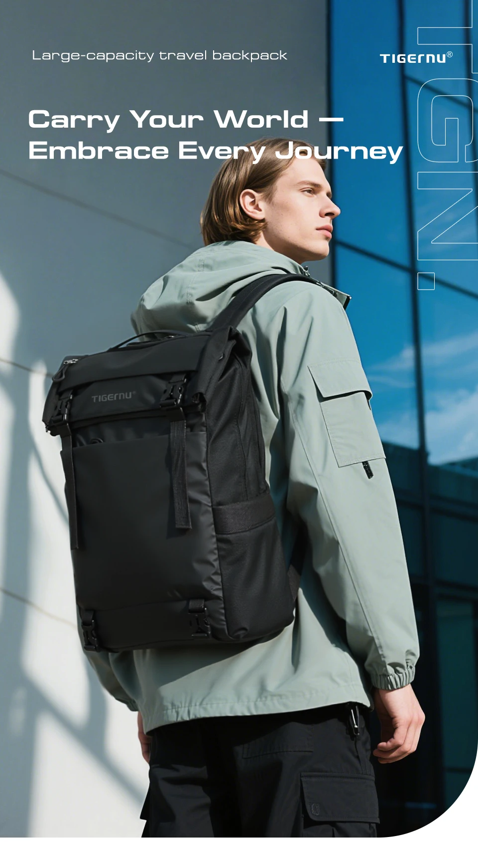 Tigernu Reiserucksack für Herren, TPU, wasserdicht, Rucksack für Herren, erweiterbar, Herrenrucksack, Business-Taschen, Schulrucksack – Detail 1