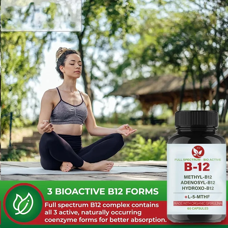 1000 Mcg Vitamin B12-Komplex mit Methylcobalamin, Adenosin-Kobalamin und Hydroxyb12 aus organischem Spirulina