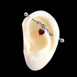 1PC Industrial Barbell Helix Piercing with CZ Heart Pendent Floating Industrial Scaffold Chain Earring Body Piercing Jewelry