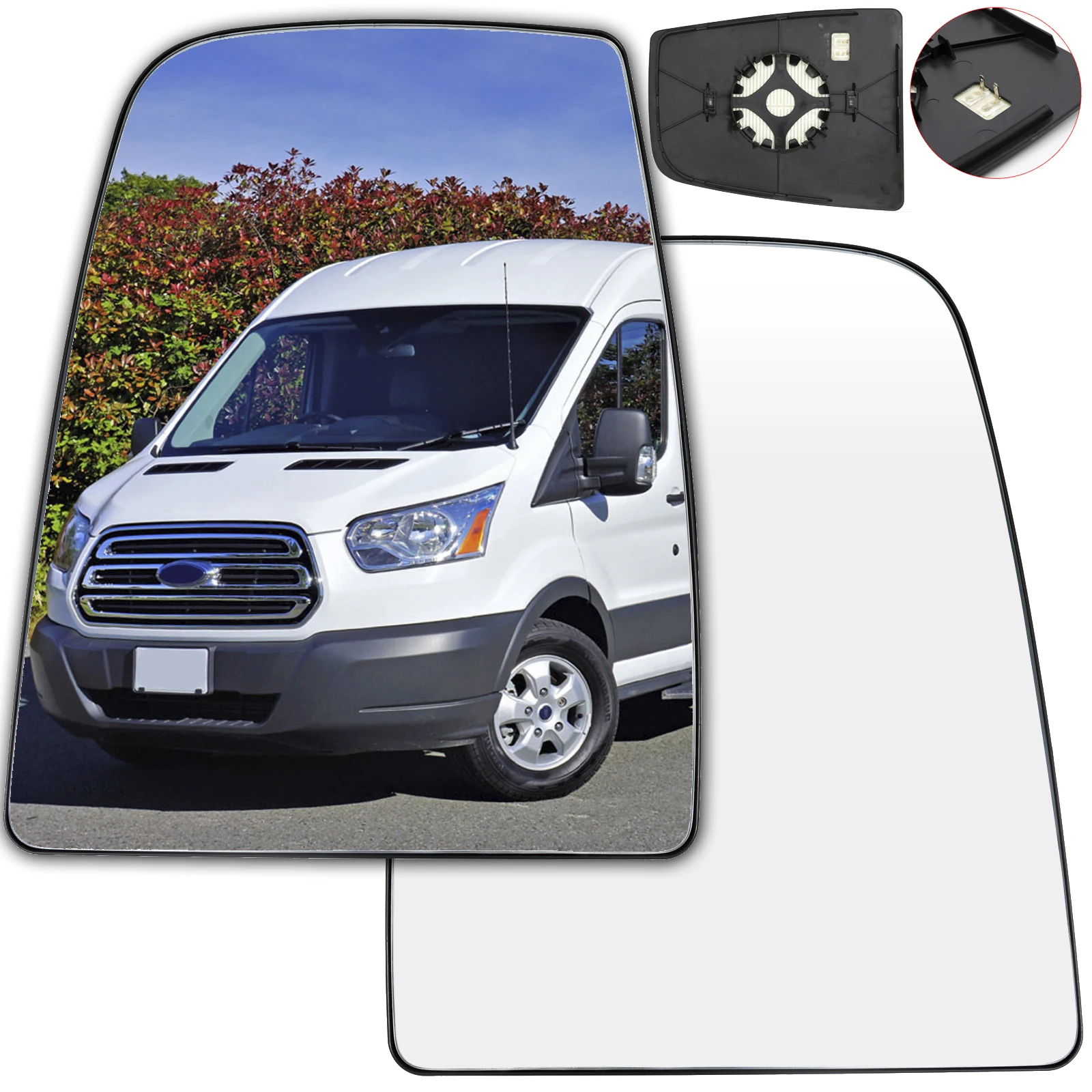 For Ford Transit Mk8 2014- 150 250 350 Tourneo T Series Pair Left Right Door Side Wing Mirror Glass Exterior Convex Upper Clear