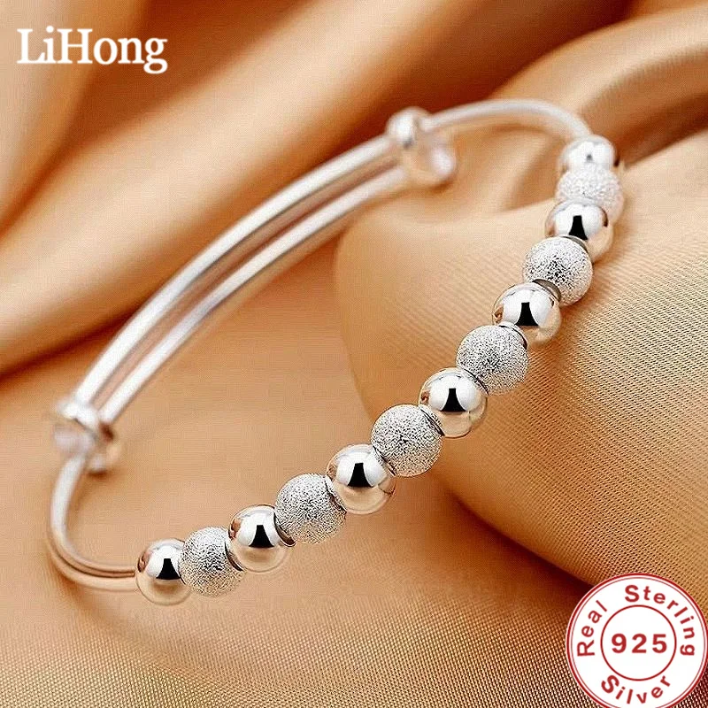 New 925 Sterling Silver Bracelet Lucky Beads Bracelet Push-pull Cufflinks For Women's Engagement Jewelry Gifts