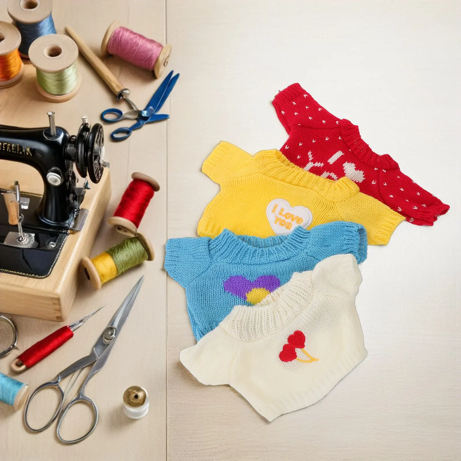 

Комплект из 4 свитеров-рубашек с сердечками для плюшевых мишек на День святого Валентина, мягкая одежда из пряжи для 30-сантиметровых мишек, милые аксессуары для маленьких мягких игрушек