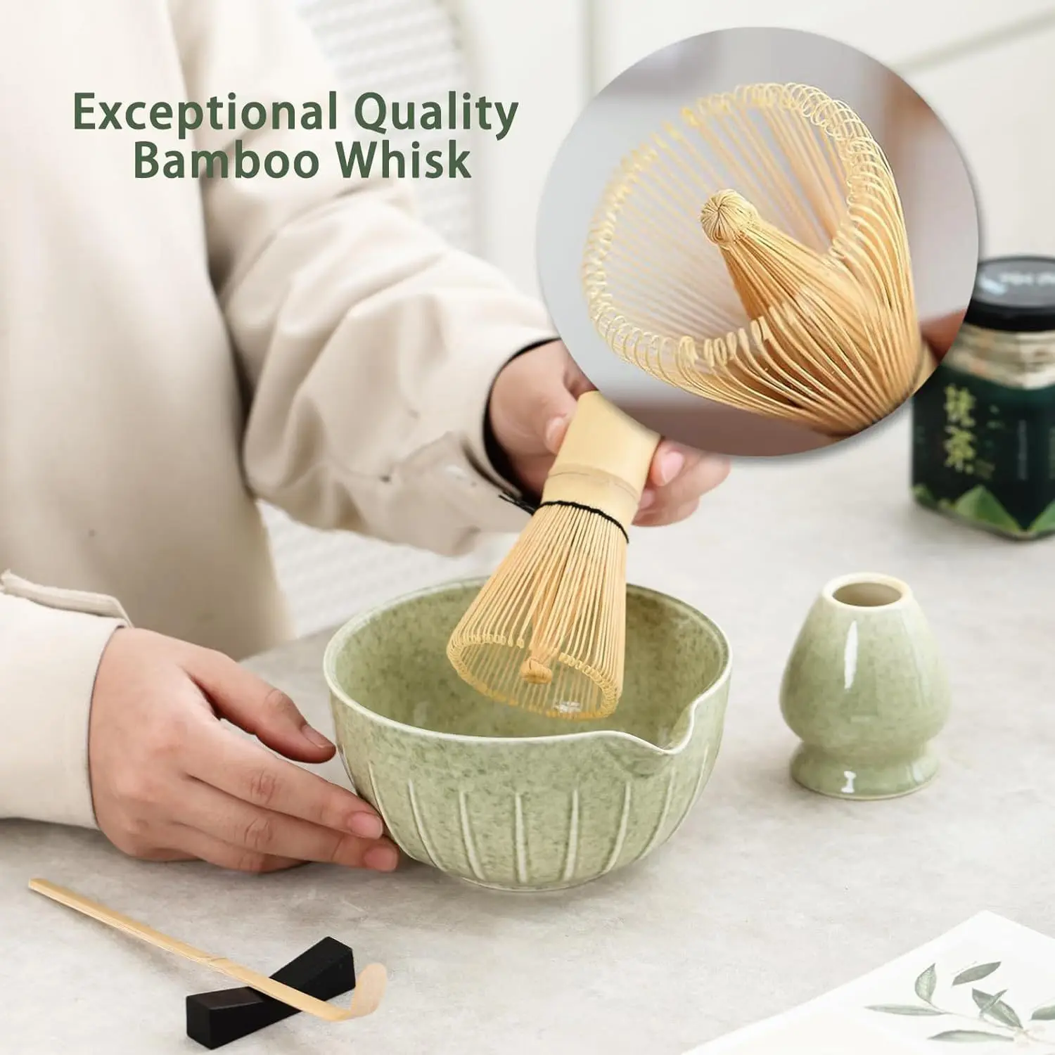 

Matcha bowl ceramic Japanese style matcha set tea litter bamboo hundred books standing in Song Dynasty tea ceremony gift box