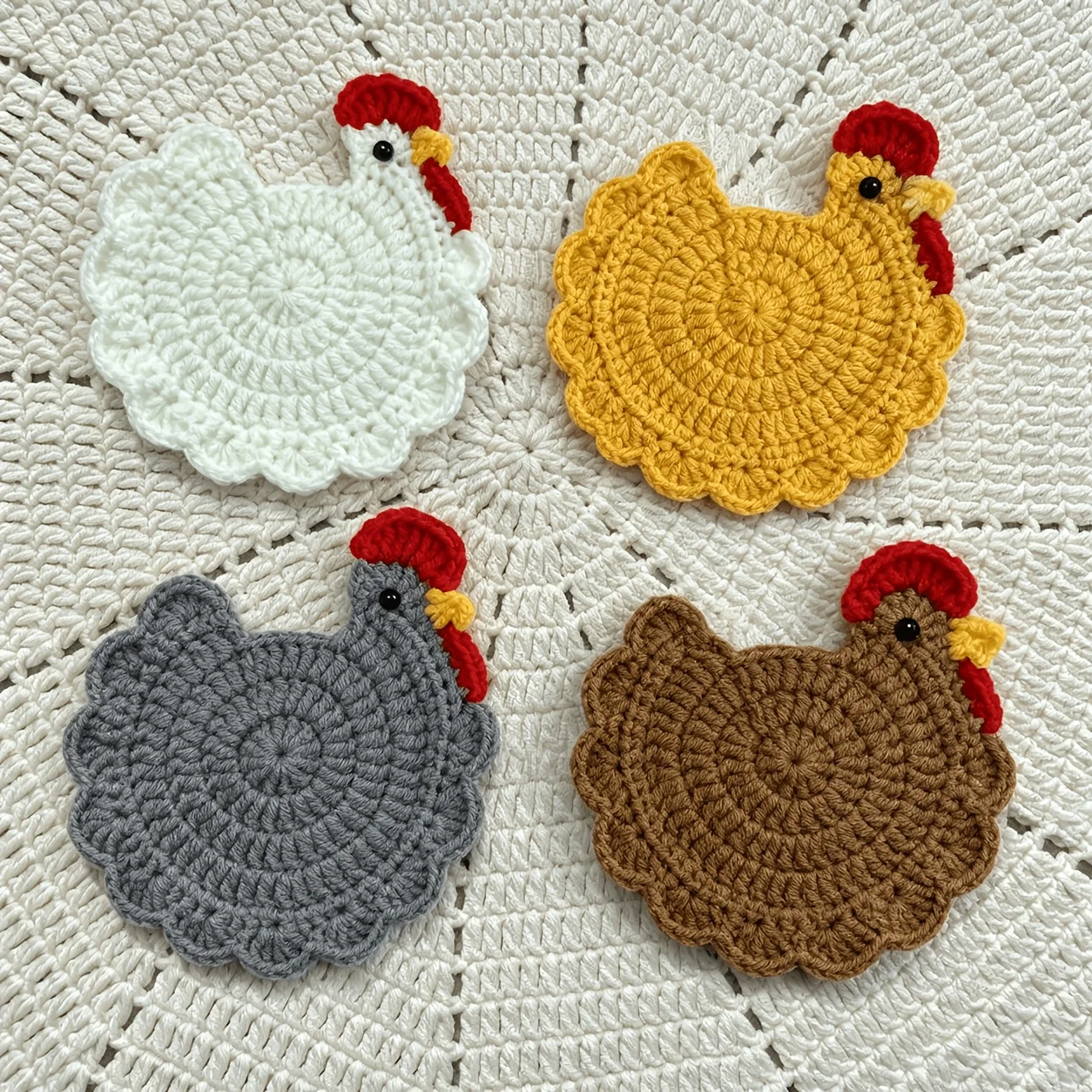 4PCS Handmade Crochet Chicken Coaster, Farmhouse Style Table Decor, Cute Mug Coaster Plush Theme Drink Coaster Home Decor Gift