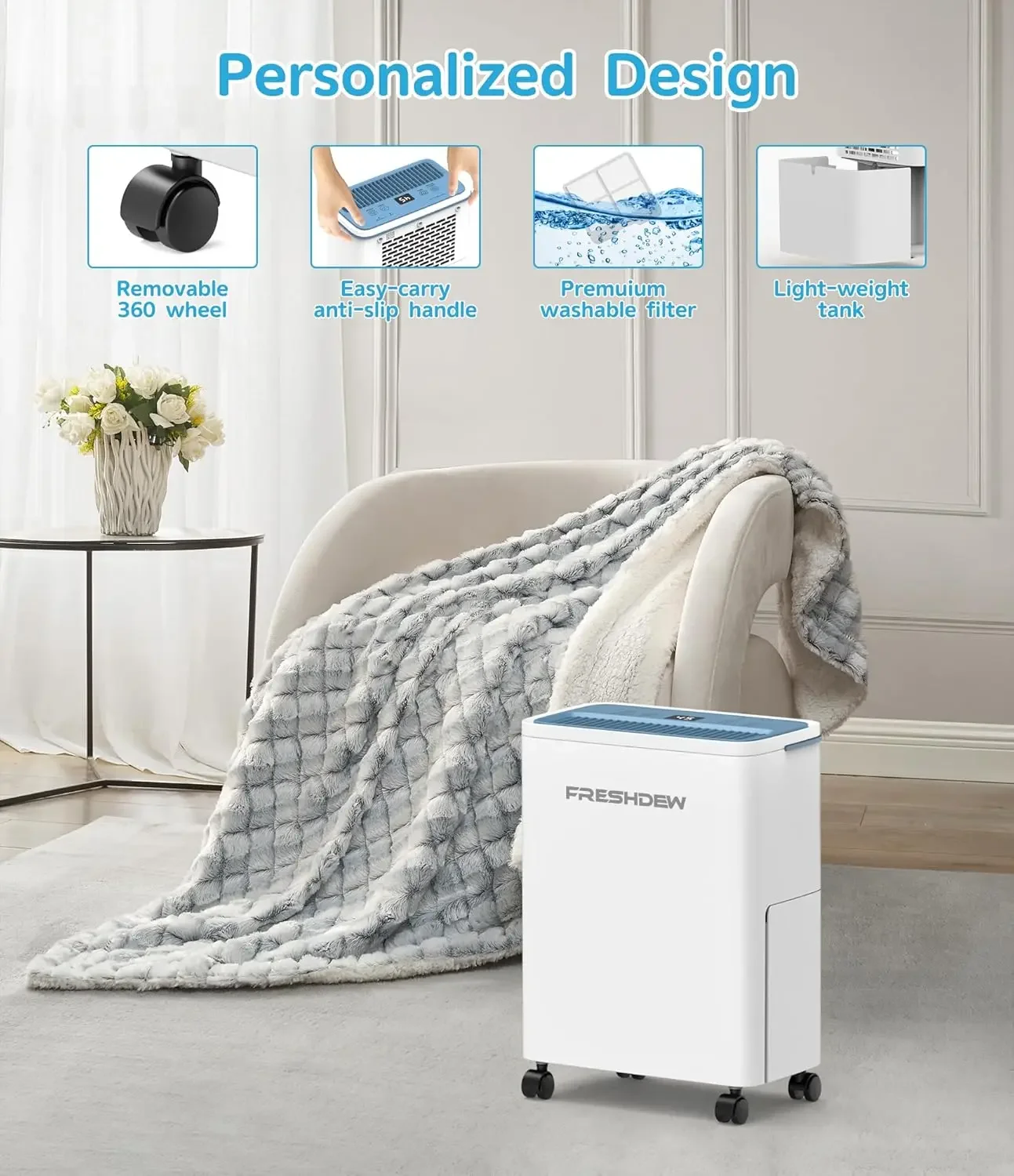Dehumidifiers for Home, 1500 Sq. Ft Dehumidifiers with Drain Hose, 0.52 Gallon Water Tank for Basement Bathroom Bedroom, 24H Tim