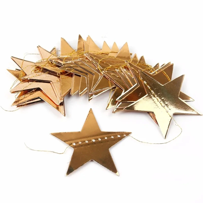 4M Helder Goud Zilver Papier Garland Star String Banners Bruiloft Verjaardag Banner Thuis Muur Opknoping Decoratie Baby Douche Gunsten