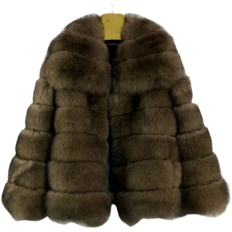 Fashion Jackets Thick  Streetwear 25 34 Solid Silk Fur Real Fur Winter Women 2022 Natural Fox Fur Sable Color