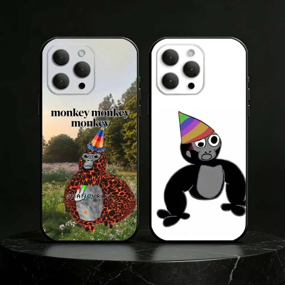Funda de Silicona Negra Suave M-Monkey G-Gorilla TagS para iPhone 17, 16, 15, 14, 13, 12, 11, SE, Plus, Pro Max