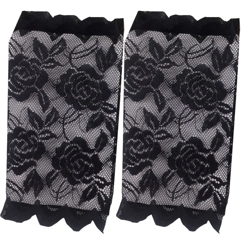 Fingerless Black Lace Gloves Pearl Accessories for Women Shorts Sun Block Woman Protection