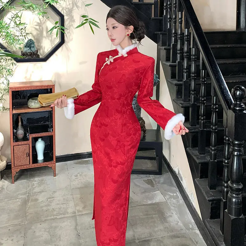 

Женское традиционное китайское платье-ципао с длинными рукавами, сексуальное вечернее платье в стиле ханьфу, новинка