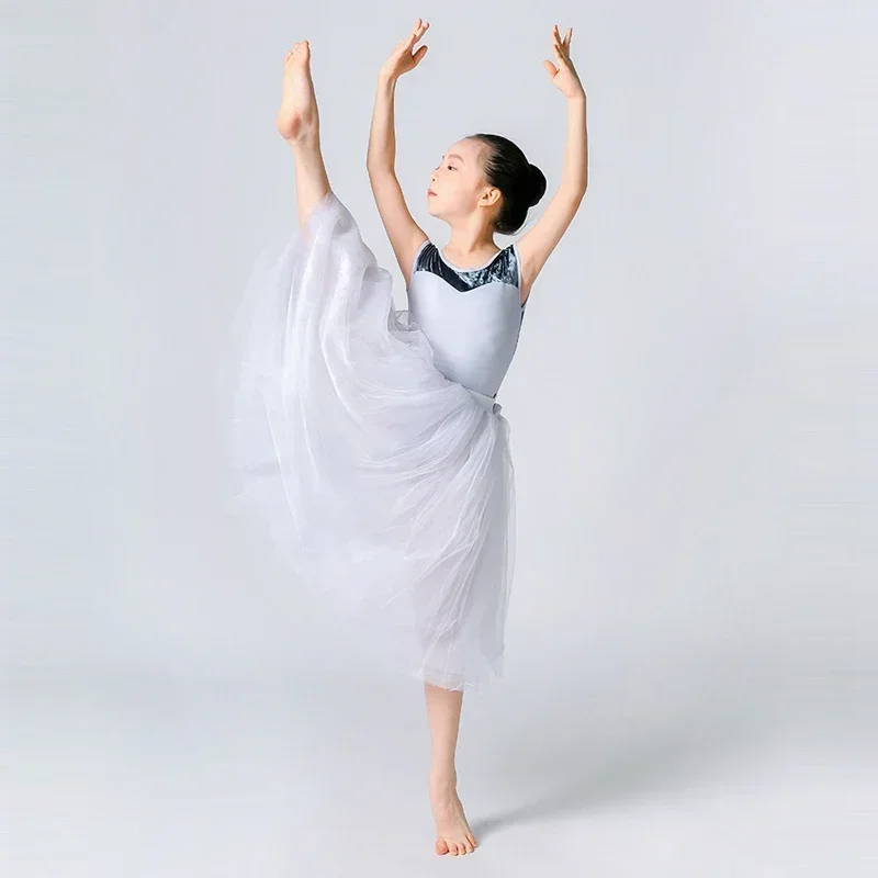 ชุดบอดี้สูทกำมะหยี่สีน้ำเงินสำหรับเด็กผู้หญิง แขนสั้น สำหรับเต้นรำยิมนาสติกลีลา ชุดนักบัลเล่ต์เด็ก ผ้าไนลอน สำหรับฝึกซ้อมและแสดง