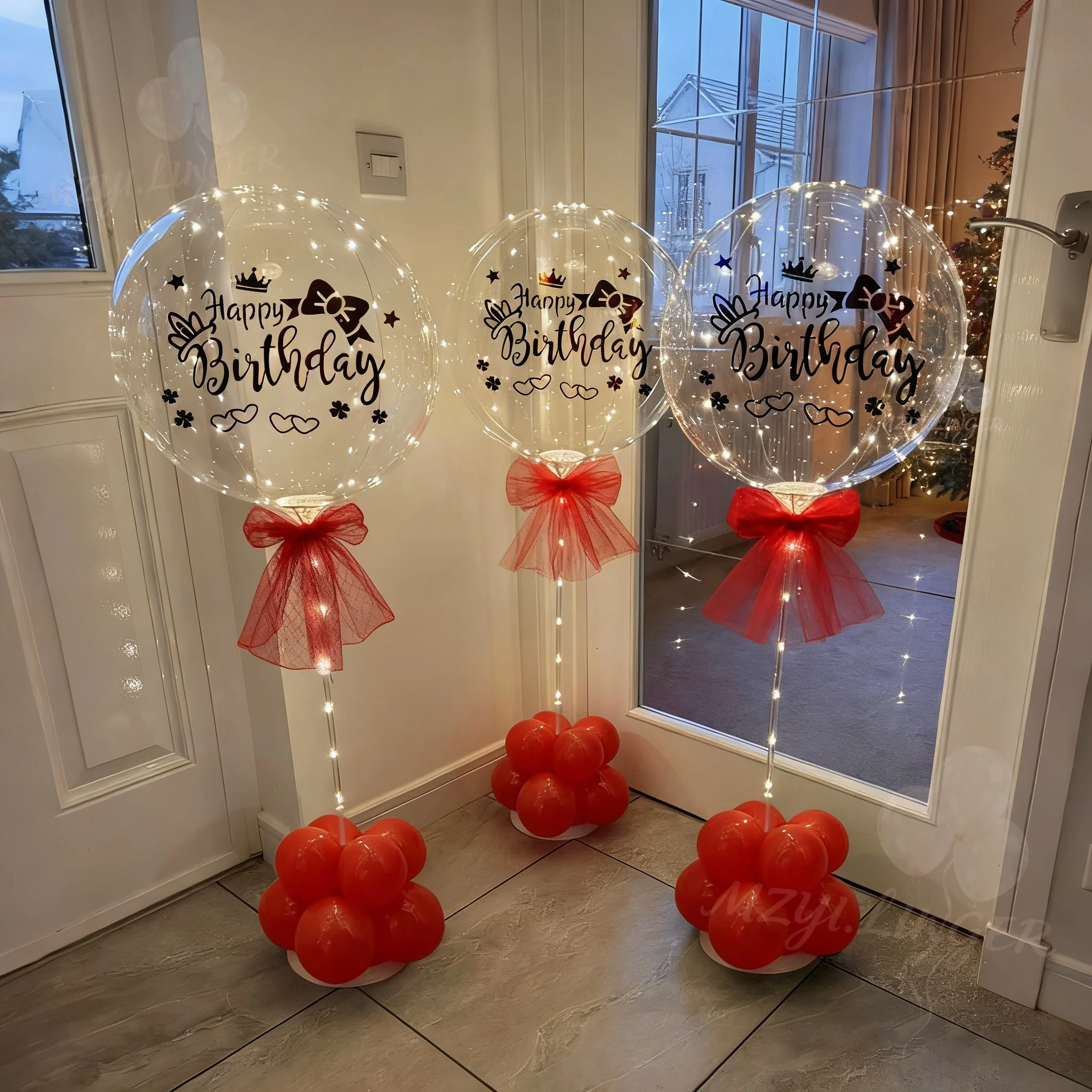 LED Transparente Bobo-Ballon-Lichterkette (ohne Batterie) mit Happy Birthday Aufkleber, Geburtstagsparty-Dekoration, Foto-Requisiten – Detail 1