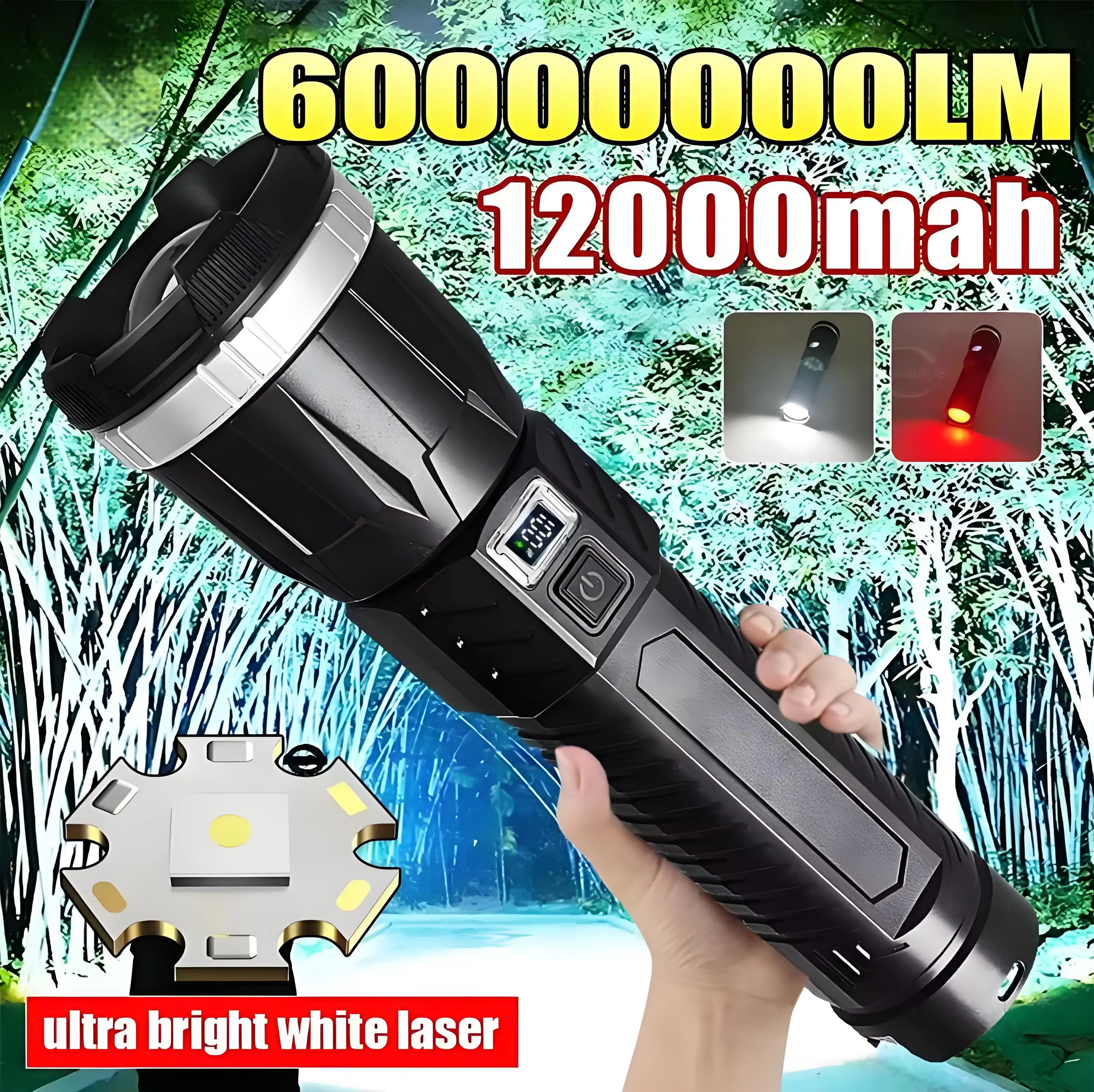New 6000000LM Powerful LED FlashlightStrong Light Torch Rechargeable Lamp High Power Long Shot 4km Tactical Flashlights Camp