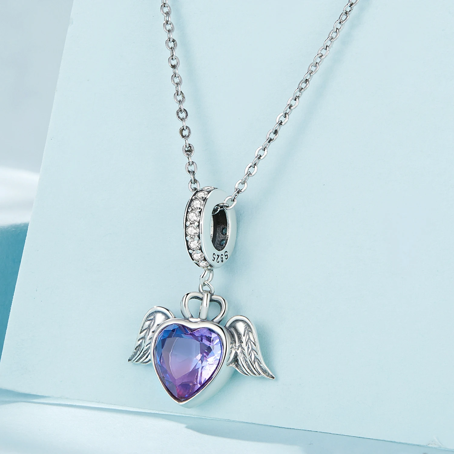 

Violet Angel Wings Love Heart Wings Pendant Elegant Princess S925 Sterling Silver Heart Angel Wings Necklace