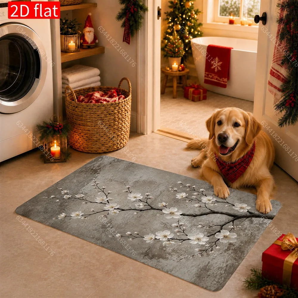 Vintage Sakura Cherry Blossom Floral Pattern Polyester Area Rug Mat for Spring Home Decor Living Room Bedroom Hallway