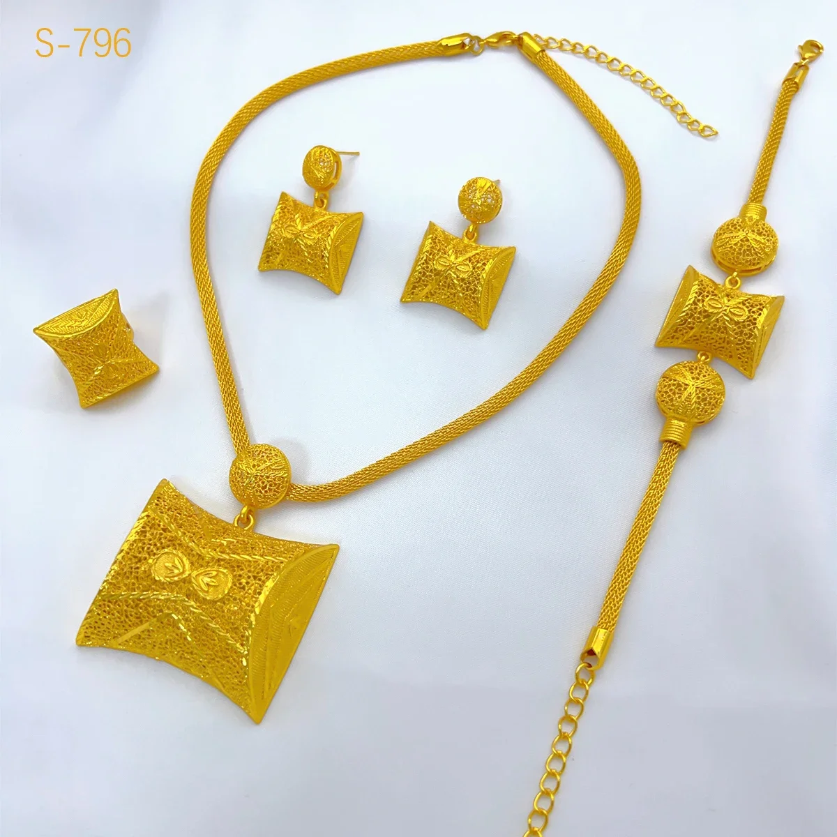 New Dubai Luxury Irregular Necklace And Earrings Sets For Women Indian Ethiopian Bridal 24k Gold Color Jewelry Set Wedding