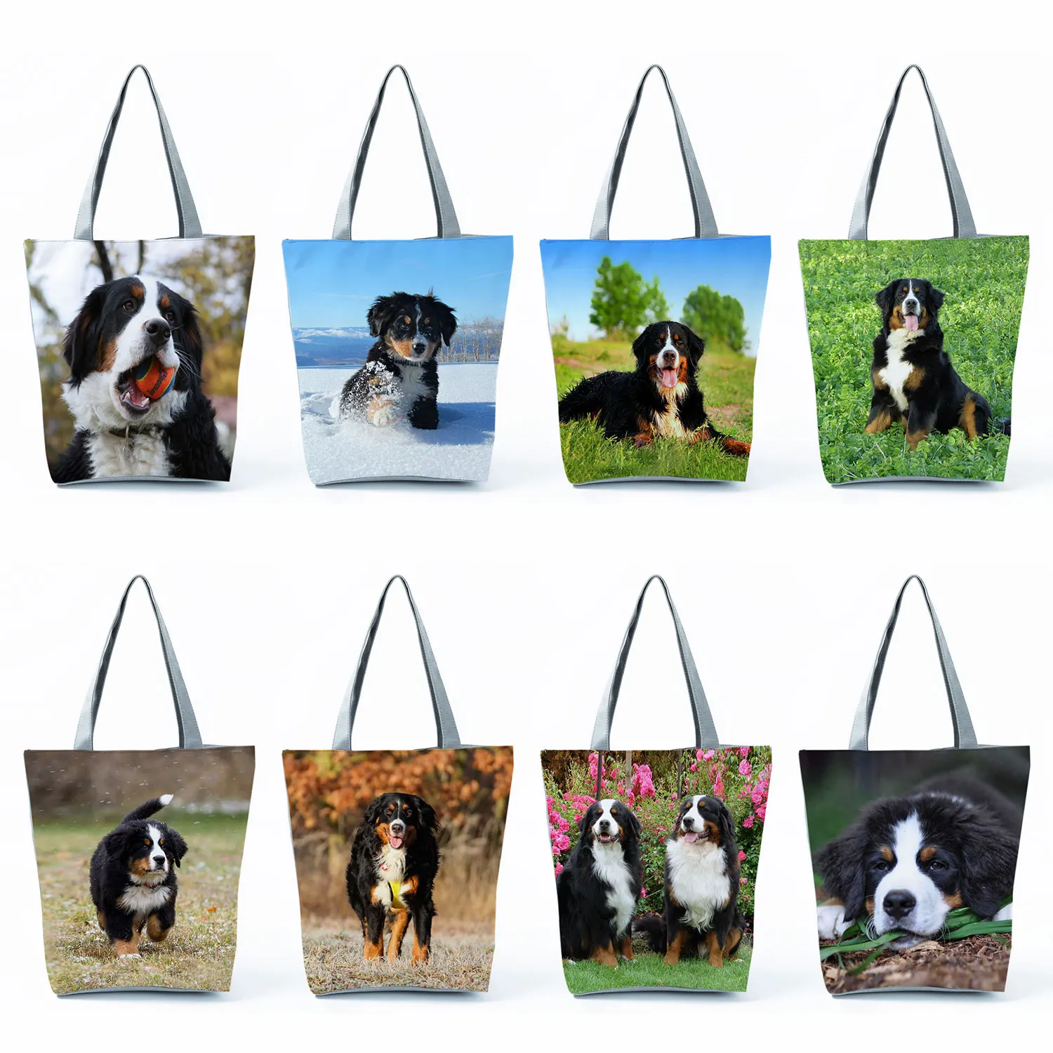 Bernese Mountain Dog Print Handbags High Capacity Casual Women Tote Bags Cute Animal Shopping Bags Portable Travel Beach Bags