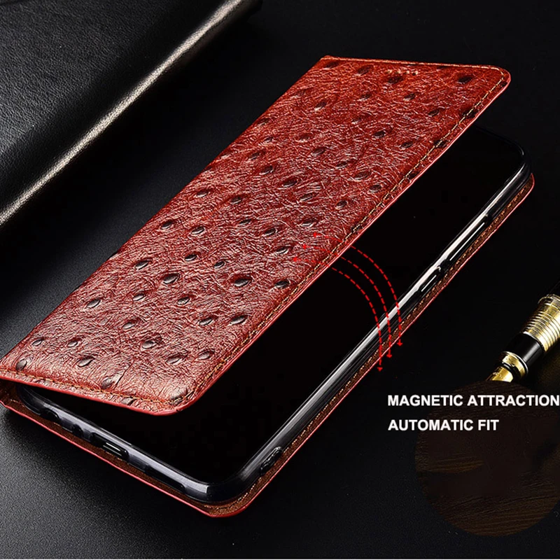 Ostrich Veins Genuine Leather Flip Case For ZTE Axon 30 0 5G Extreme 11 SE 10s 40 Ultra Pro Phone Case Wallet Cover