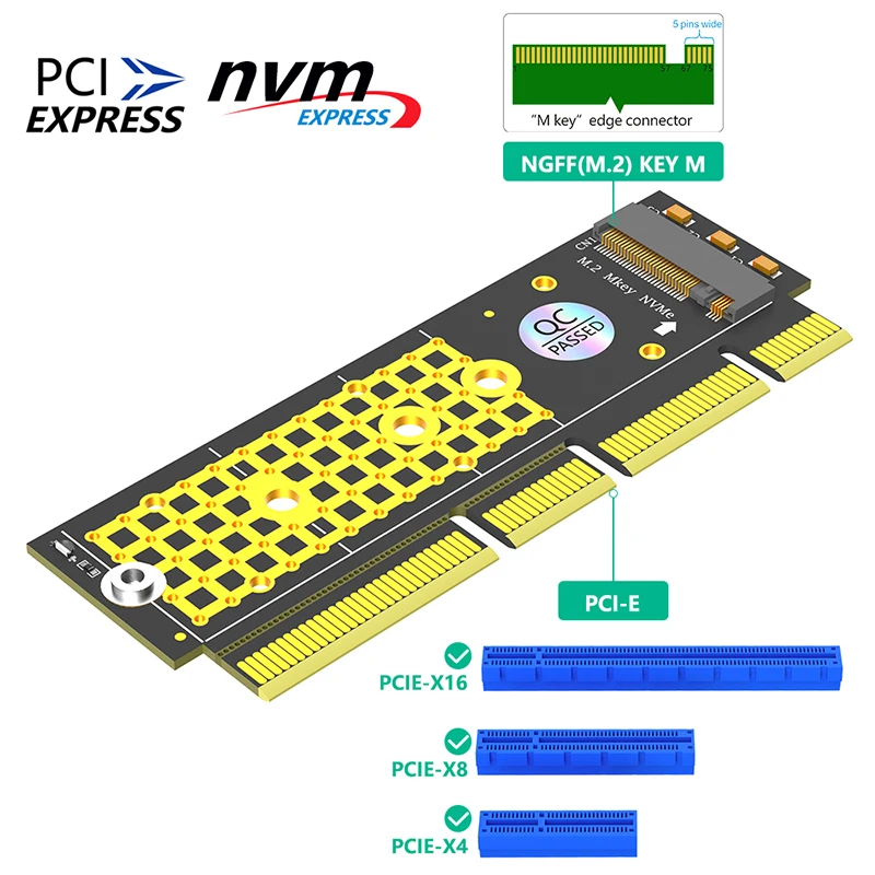 2230/2242/2260/2280 M.2 NVMe SSD to PCI Express 3.0 X4/X8/X16 Adapter M Key NVME to PCIE Riser Card with Tantalum Capacitors LED