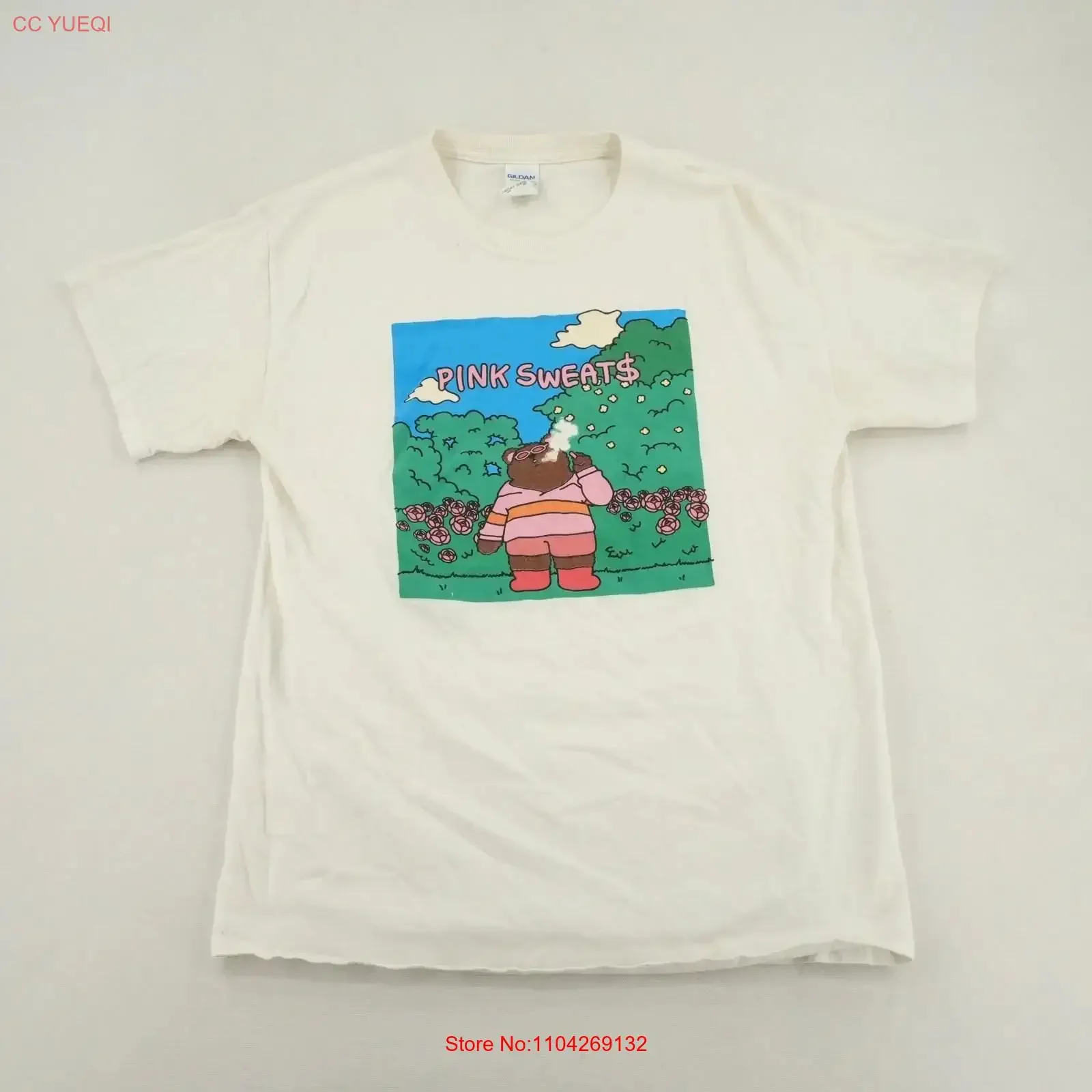 Pink Sweat Bear T Shirt White  Size M vintage Washed fashion Top For Everyday Wear Stretched graphic homme designer clothes