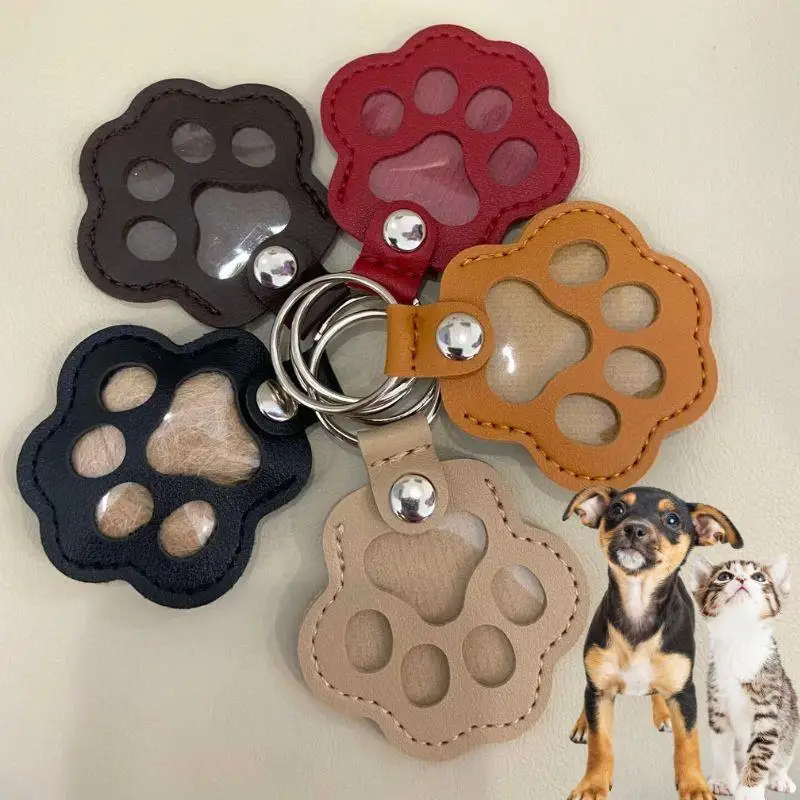 

Portable Pet Hair Storage Keyring Leather Memorial Pet Hair Storage Bag Charms Cat Paw Pendant Handmade Pet Memorial Keychain