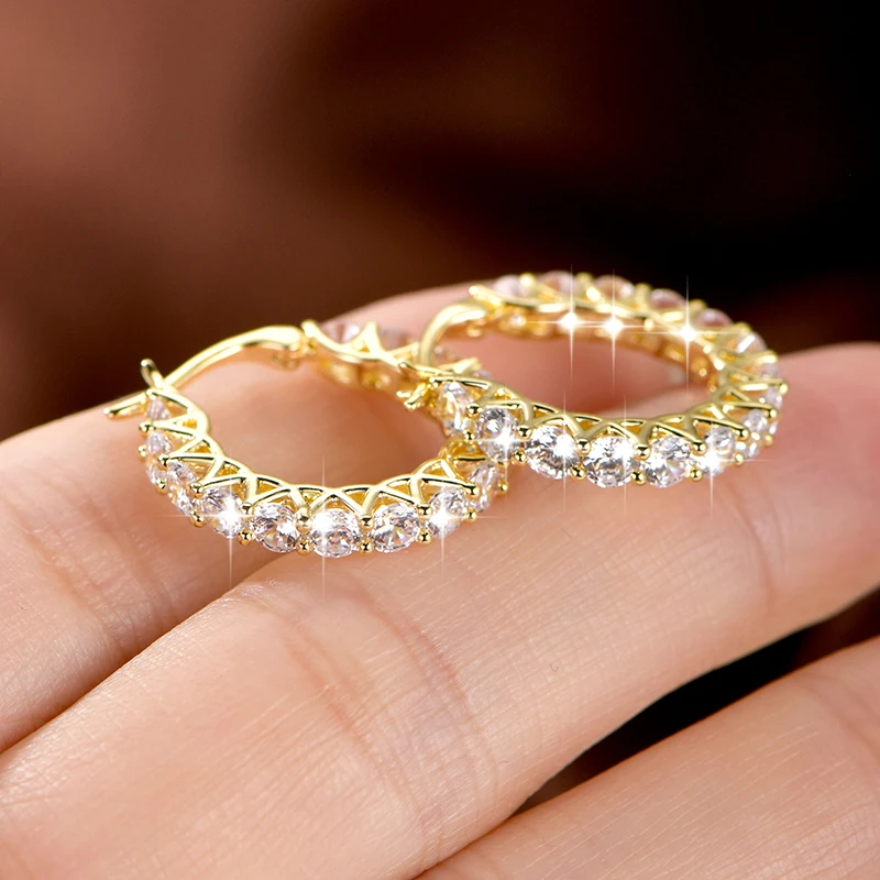 Lnngy 14K Gold Filled Huggies Earring Sparkling 3mm Cublic Zircon Hoop Earrings For Women Couples Wedding Jewelry Gift - view 6