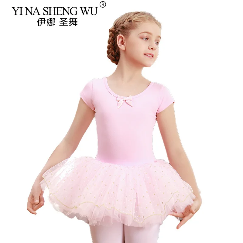 Robe Tutu de danse de Ballet pour filles, manches courtes/longues, en Tulle, avec nœud papillon, pour patins, gymnastique, noël, fête d'anniversaire, justaucorps rose