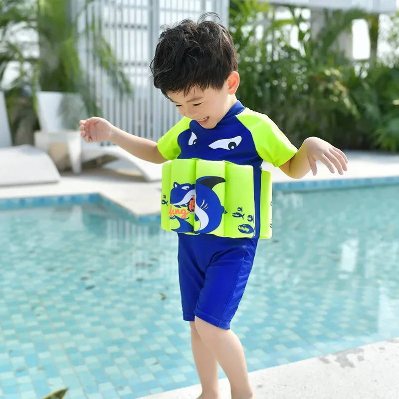 Children Swimsuit Boy Zip Swimming Suit Float Buoyancy Swimwear Detachable Bathing Suit Protective Safe Learning Lesson Swimwear