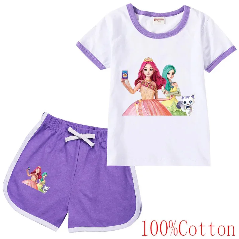 

25COSSecret Jouju, одежда для маленьких девочек, летние пижамы, хлопковая футболка с короткими рукавами + шорты, костюм для девочек, повседневная спортивная одежда