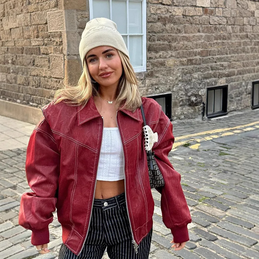 

Винтажные куртки, женские свободные пальто, модная уличная куртка, однотонное пальто на молнии, верхняя одежда с отложным воротником, осенне-зимние пальто