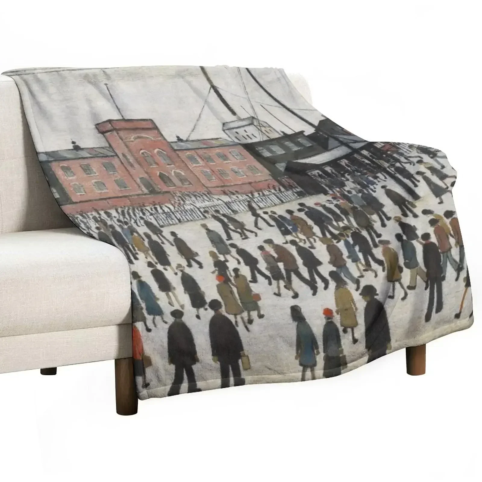 

Going To Work (1943) by L S Lowry Throw Blanket Hairy Warm Soft Plaid Blankets