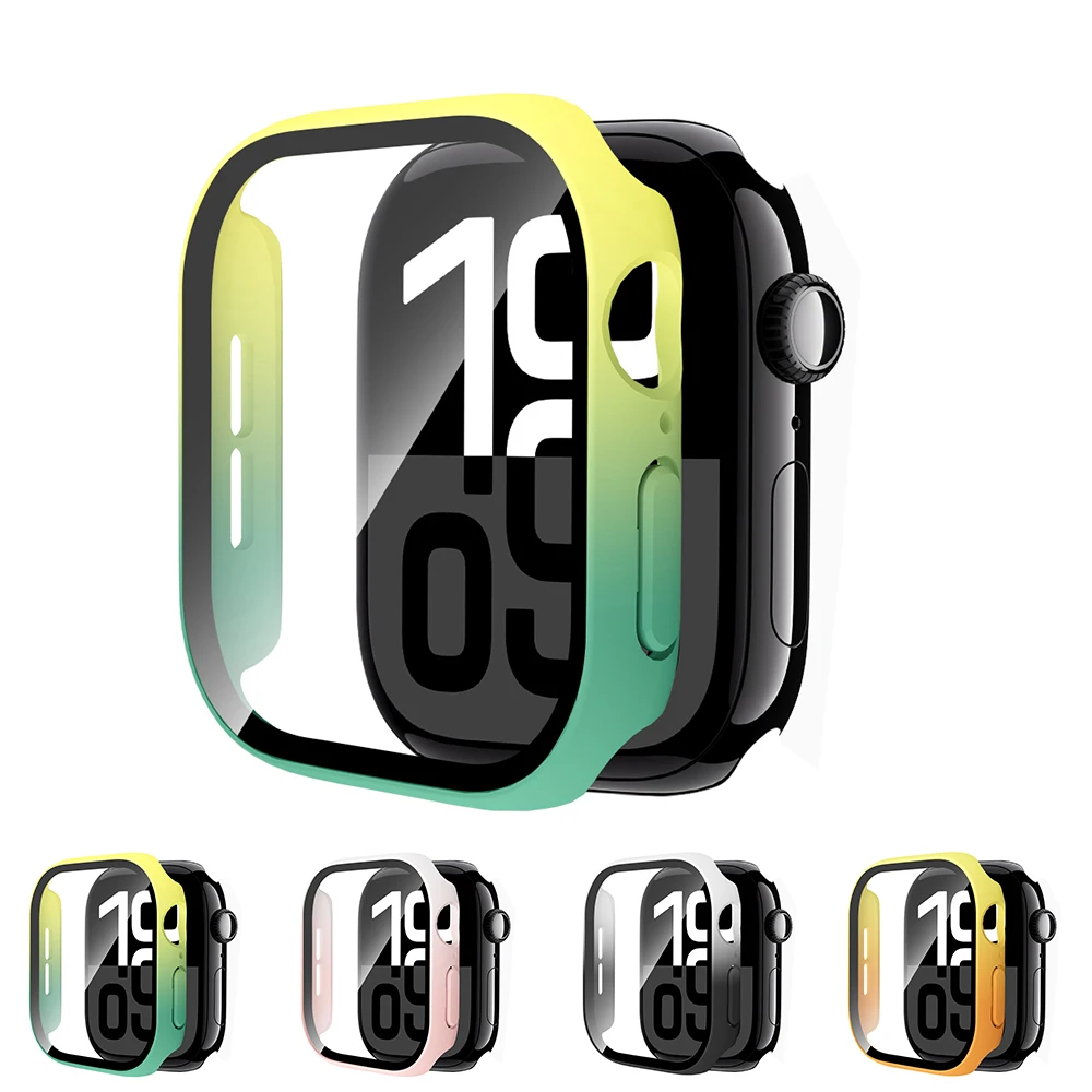 

Чехол градиентного цвета для Apple Watch, чехол 40 мм, 41 42, 44 45 мм, 46 мм, жесткий защитный чехол из ПК для iWatch 11 10 9 8 7 6 5 4 S