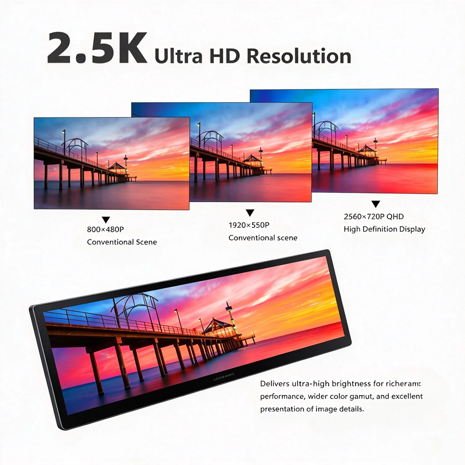 14.5 Inch LCD Display 32:9 Ultra-Wide 2560x720 IPS 10-Point Touch Screen Type-C Mini HD Dual Speaker Metal Shell AIDA64 PC Monitor
