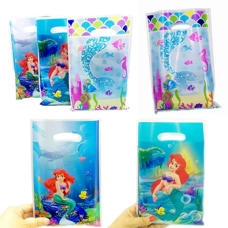 Cartoon mermaid plastic gift bag Children's Birthday Party Ocean themed party supplies Decorated girl goodie bag