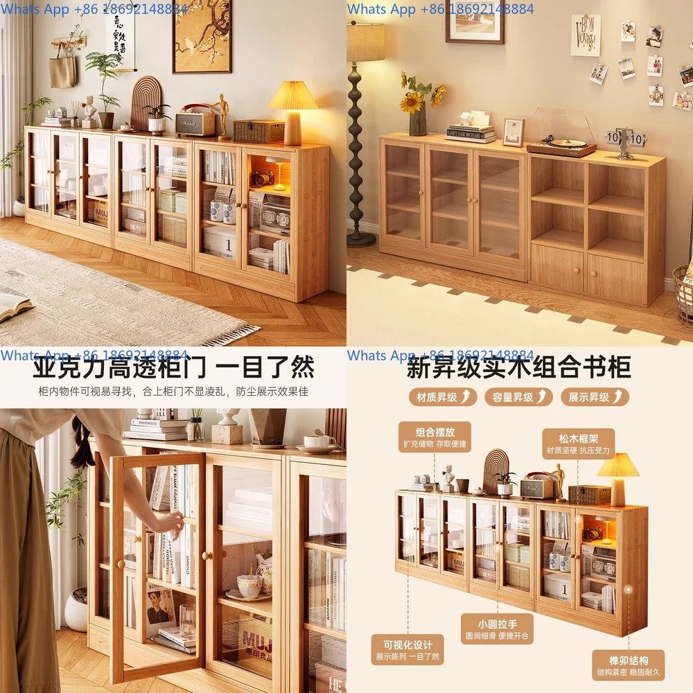 

Solid Wood Bookshelf Floor Cabinet Storage Unit Display Cabinet Living Room Furniture