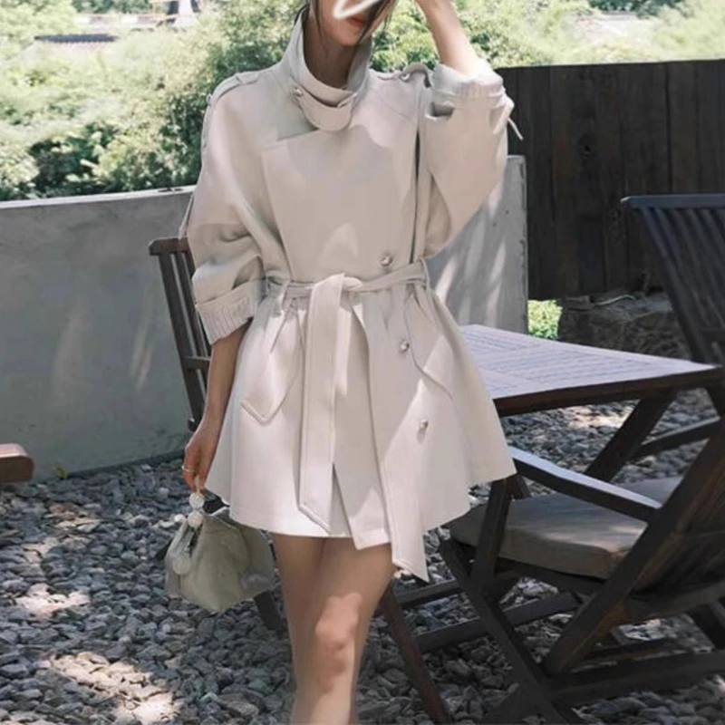 

White Trench Coat Women Petite 2025 Autumn British Style Mid Long Elegant Overcoat