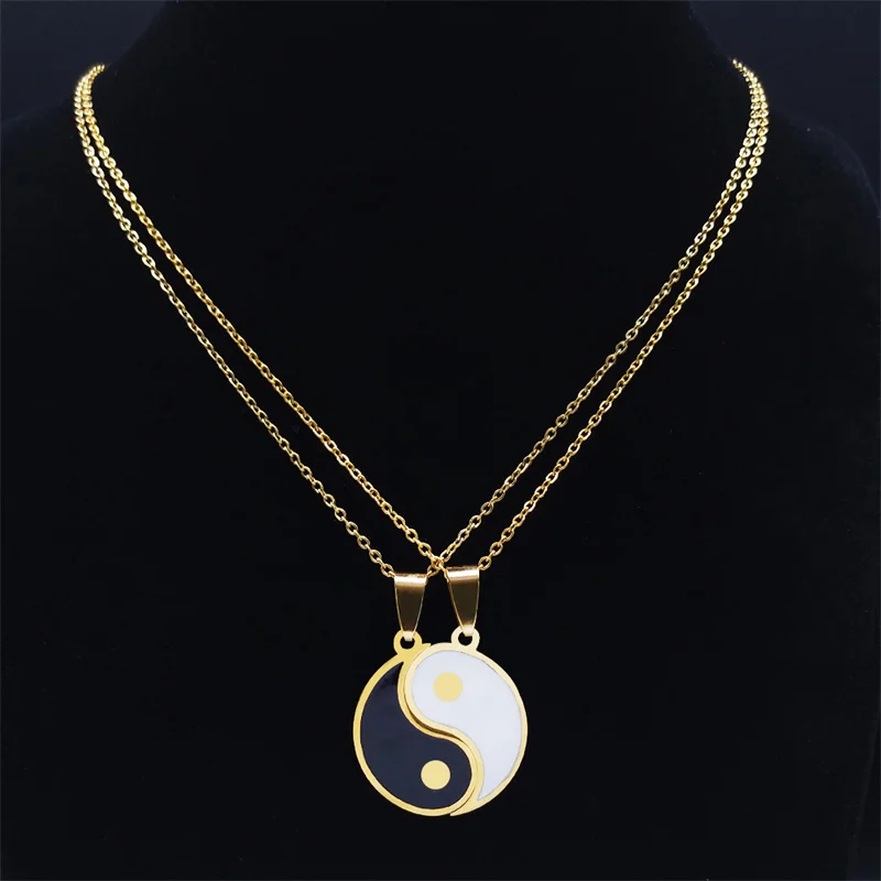 2PCS Yin Yang Tai Chi Gossip Stainless Steel Necklaces Couple Pendants Necklaces Jewelry bijoux acier inoxidable femme N2052S01