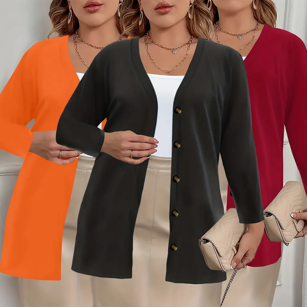 

Длинный кардиган на пяти пуговицах из эластичной ткани для женщин больших размеров, брюки с низкой талией из шерстяной ткани