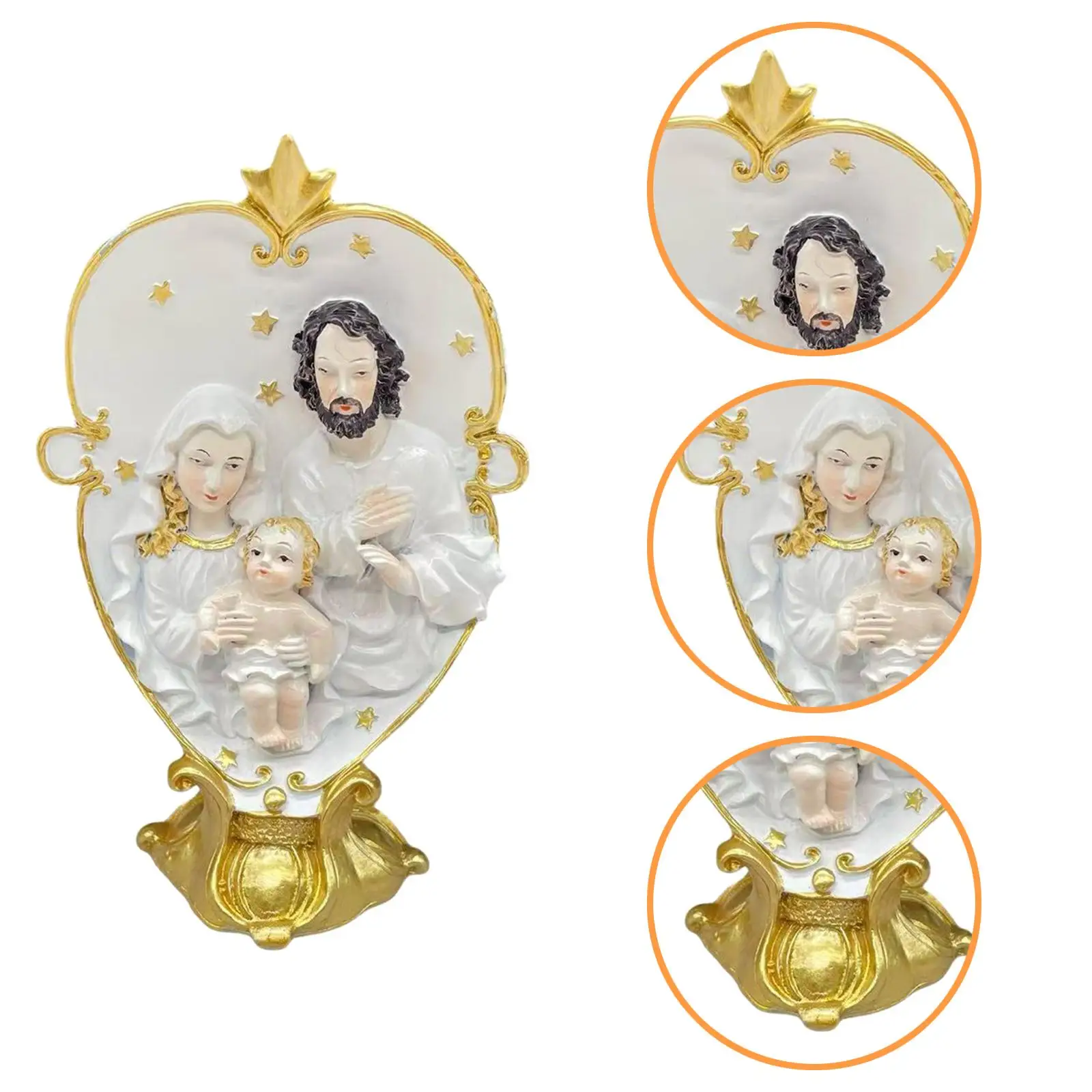 Nativity Sculpture Holy Family Figurine Desk Display Resin Decoration Jesus Mary Joseph Statue for Table Living Room Tabletop