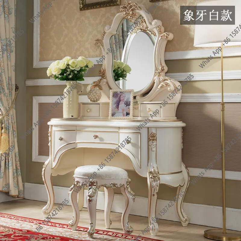 

European Solid Wood Dressing Table, Bedroom Luxury Princess Dressing Table, Idyllic White Assembly, Makeup Stool, Photo Studio