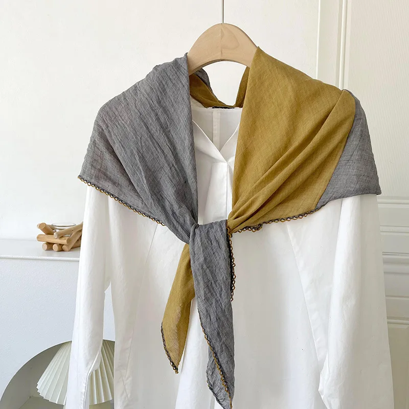 Scarf Color Block Irregular Linen Cotton Blend Lightweight Breathable  Versatile Neck Wrap Spring Summer Daily Wear Women